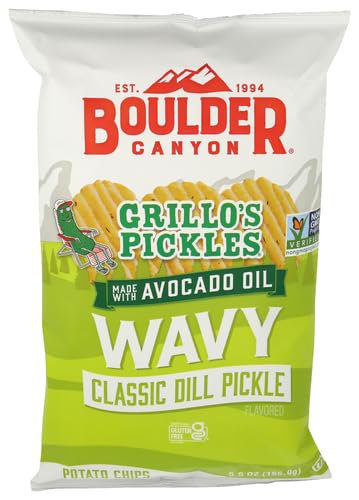 Boulder Canyon Grillo's Pickle Wavy Potato Chips with Avocado Oil, 5.5 OZ
