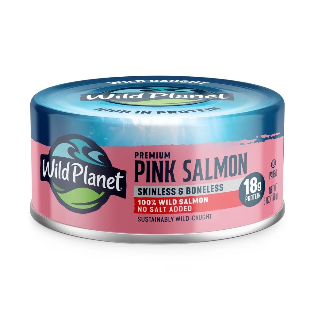Wild Planet Skinless and Boneless Pink Salmon, 6 Ounce Can, Pack of 1 | No Salt Added. Sustainably Caught Canned Salmon. Non-GMO, Gluten Free, Kosher, Dairy Free, Keto & Paleo Friendly
