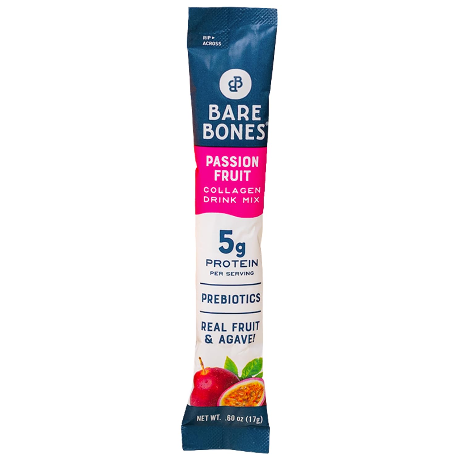 Bare Bones Passion Fruit Collagen Drink Mix SGL, 0.6 OZ | 5g Protein | Naturally Sweetened Refreshment | Light & Flavorful | Gluten-Free On-the-Go Stick Single-Serve