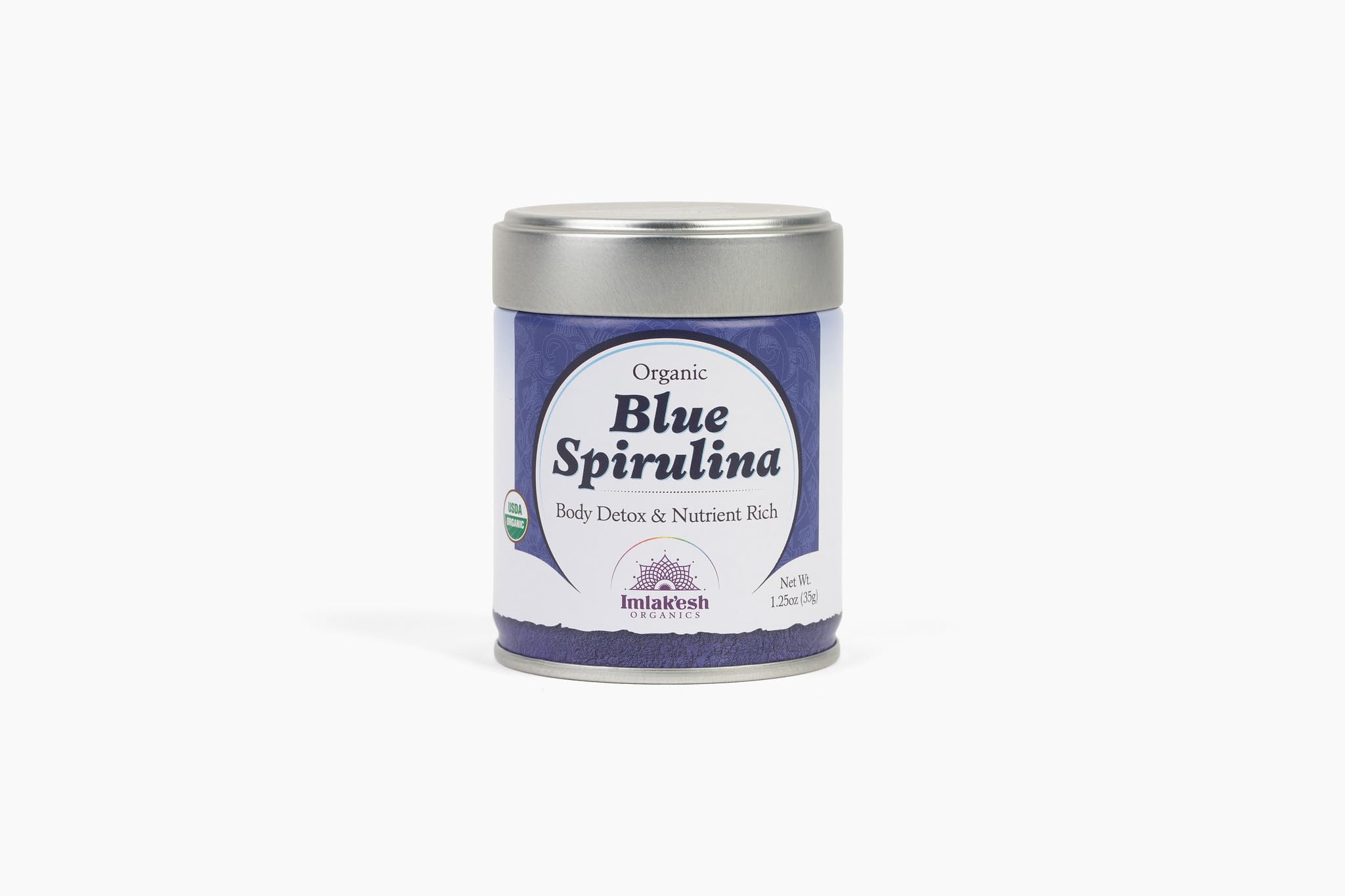 Imlakesh Organics Blue Spirulina Powder - Heirloom Superfood, Grown in South America, High Phycocyanin, Tasteless, Energy, Inflammation & Immune Support, Recovery (1.25oz Metal Jar, 70 Servings)