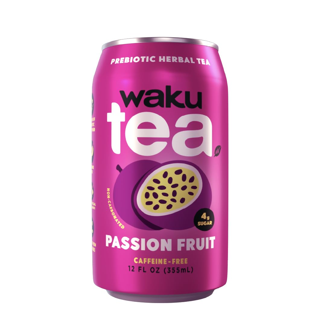Waku Passion Fruit Prebiotic Herbal Tea | 5g Prebiotic Fiber, Caffeine Free, No Sugar Added, 12 Fl Oz