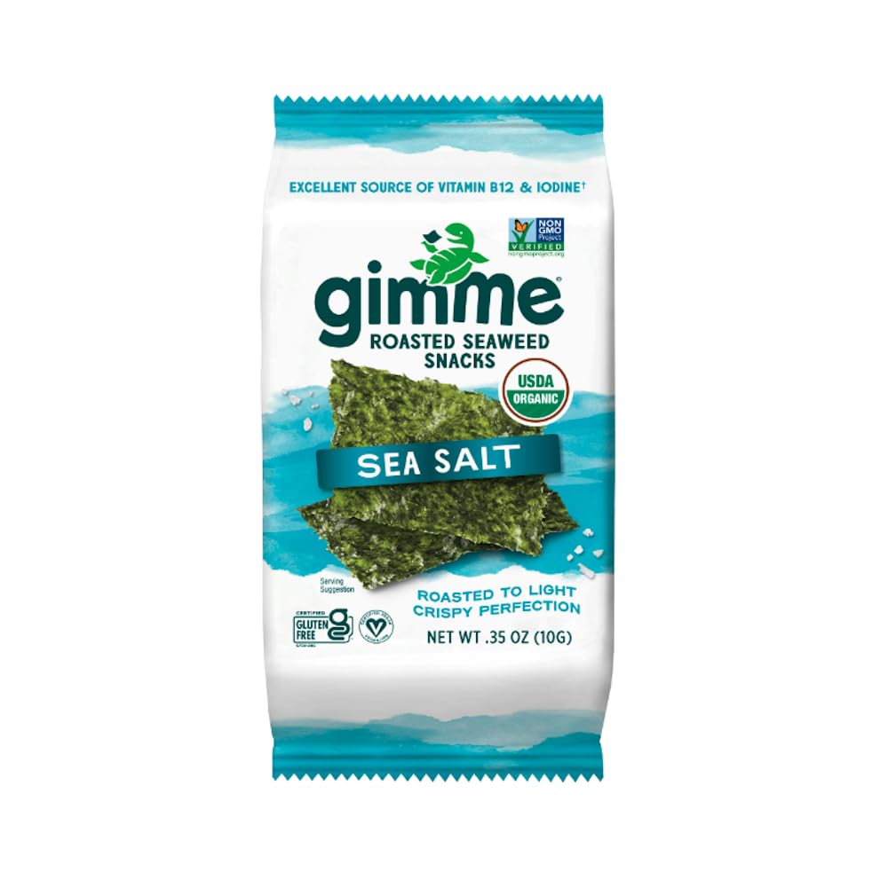 Gimme Seaweed Organic Premium Roasted Seaweed Snack, Sea Salt, 10g, .35oz | Keto, Vegan, Gluten Free, Great Source of Iodine & Omega 3’s, Healthy On-The-Go Snack for Kids Adults