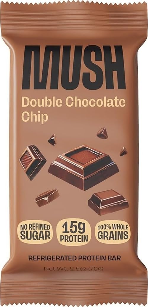 MUSH Protein Bar - Double Chocolate Chip - 15g Protein, Good Source of Fiber, Gluten Free, No Refined Sugar, Sustained Energy, 2.3 OZ