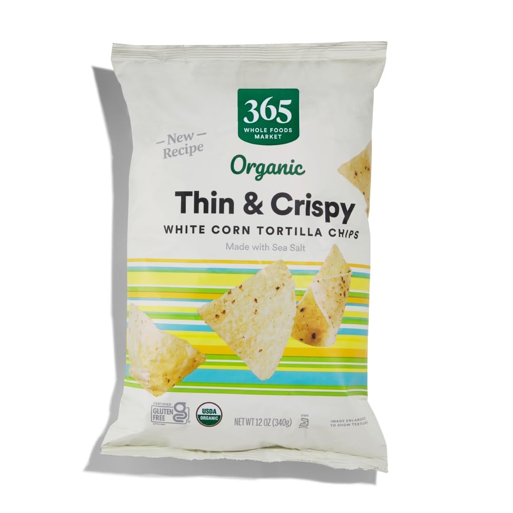 Organic White Corn Tortilla Chips Thin and Crispy, 12 Ounce