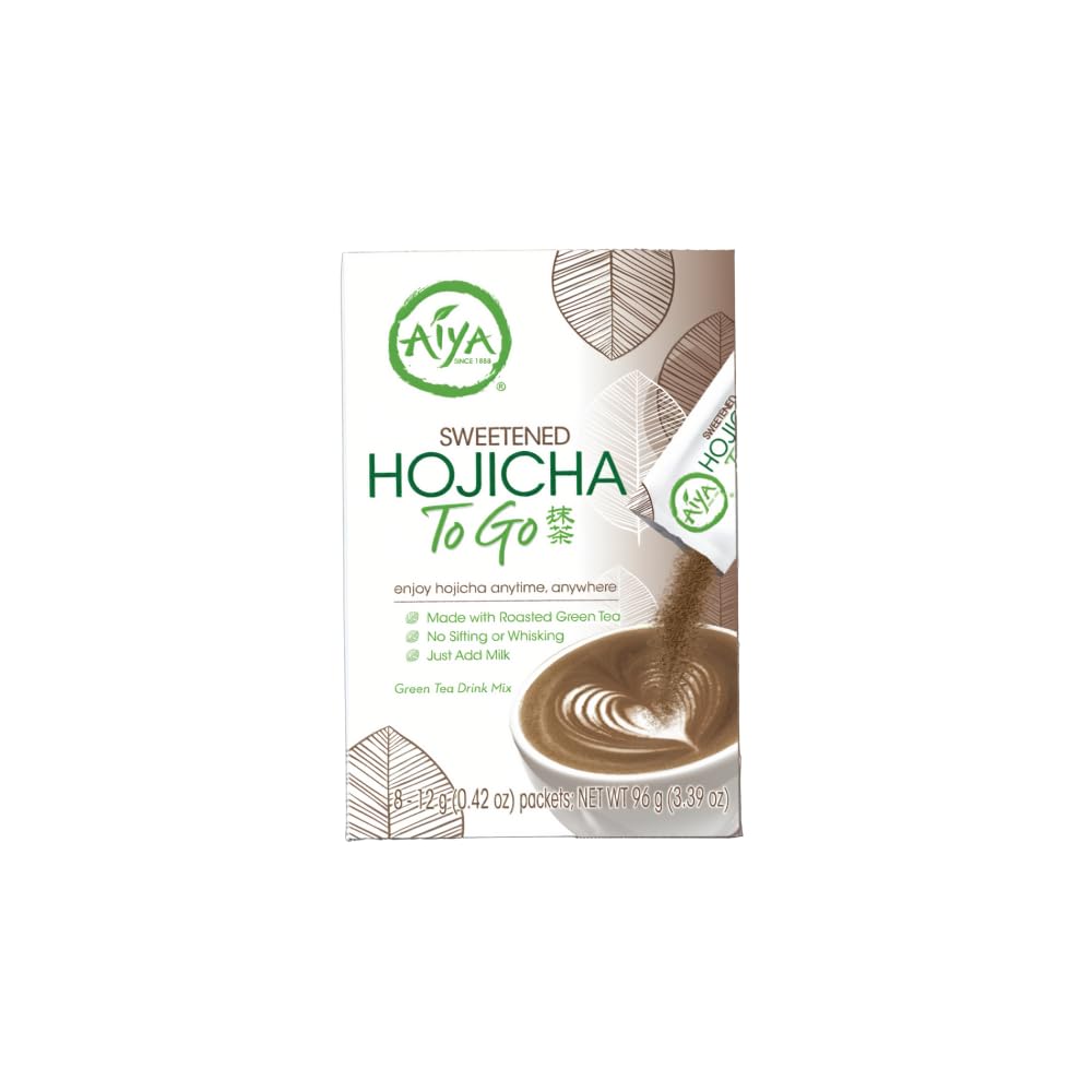 Aiya Sweetened Hojicha To Go Sticks - For Lattes and Smoothies, 8 Count