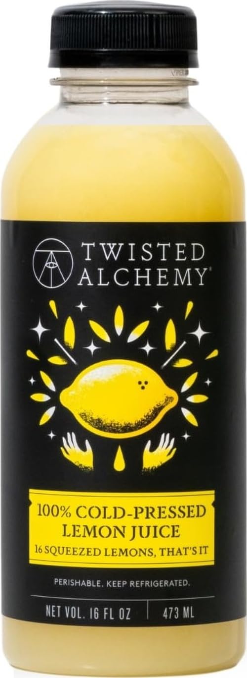 Twisted Alchemy Cold Pressed Eureka Lemon Juice – Hand Squeezed, All Natural, Non-GMO, No Sugar Added, Preservative Free – 16 oz Bottle for Craft Cocktails & Kitchen Use