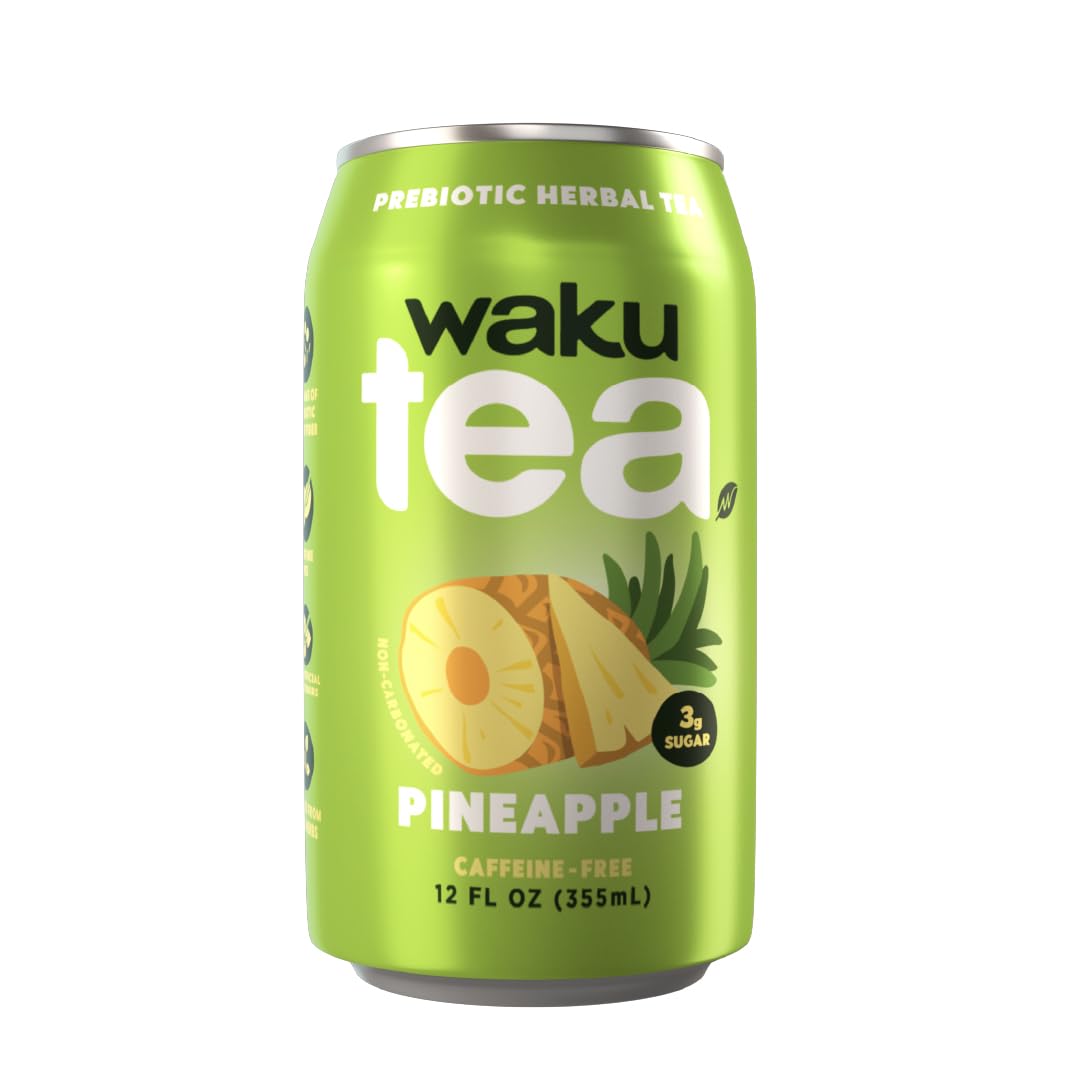 Waku Pineapple Prebiotic Herbal Tea | 5g Prebiotic Fiber, Caffeine Free, No Sugar Added, 12 Fl Oz