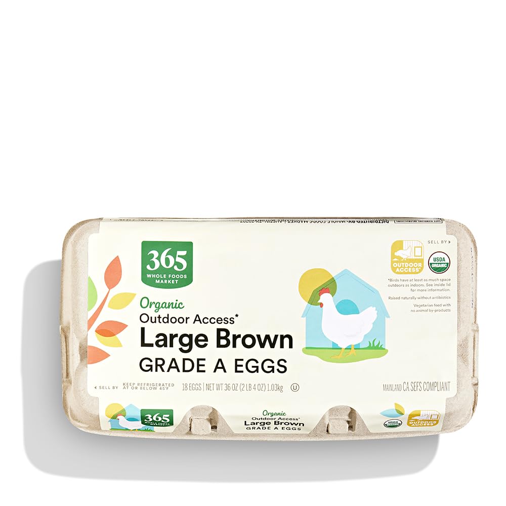 Organic, Outdoor Access, Large Brown Grade A Eggs, 18 Count
