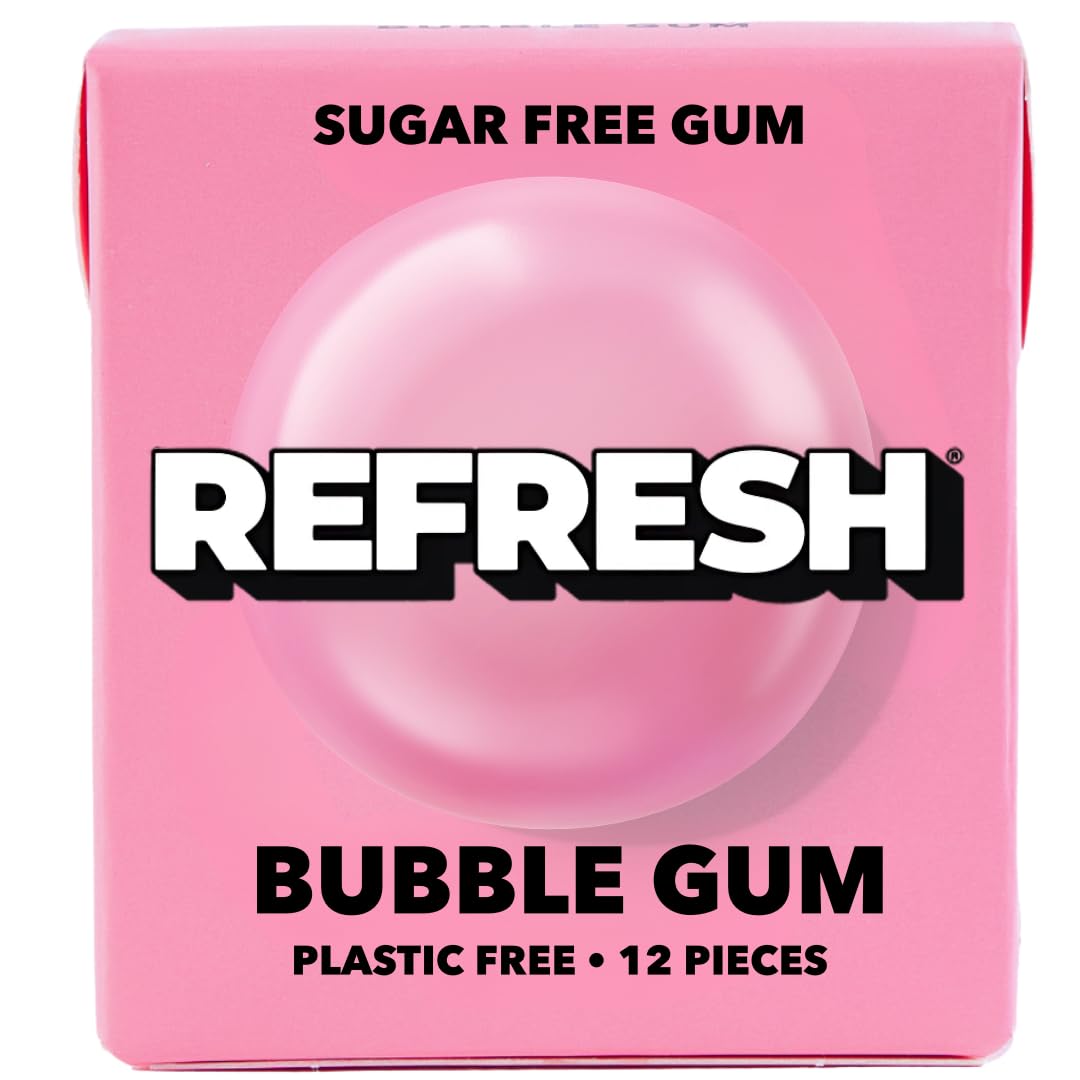 Sugar Free, Natural, Xylitol, Long Lasting Chewing Gum, Natural Flavors, Organic Ingredients, Plastic Free, Non GMO, Gluten Free, Vegan, 1 Pack (12 Count (Pack of 1), Bubble Gum)