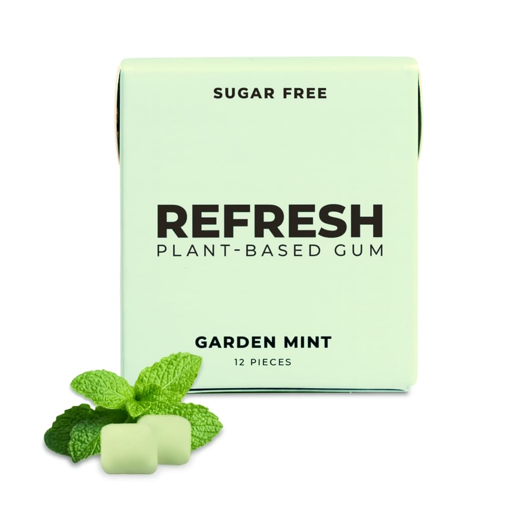 Sugar Free, Natural, Xylitol, Long Lasting Chewing Gum, Natural Flavors, Organic Ingredients, Plastic Free, Non GMO, Gluten Free, Vegan, 1 Pack (12 Count (Pack of 1), Garden Mint)