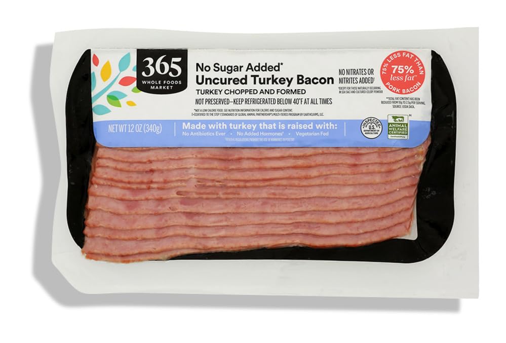 365 by Whole Foods Market 365 Turkey Bacon Uncured Sugar Free ABF, 12 OZ