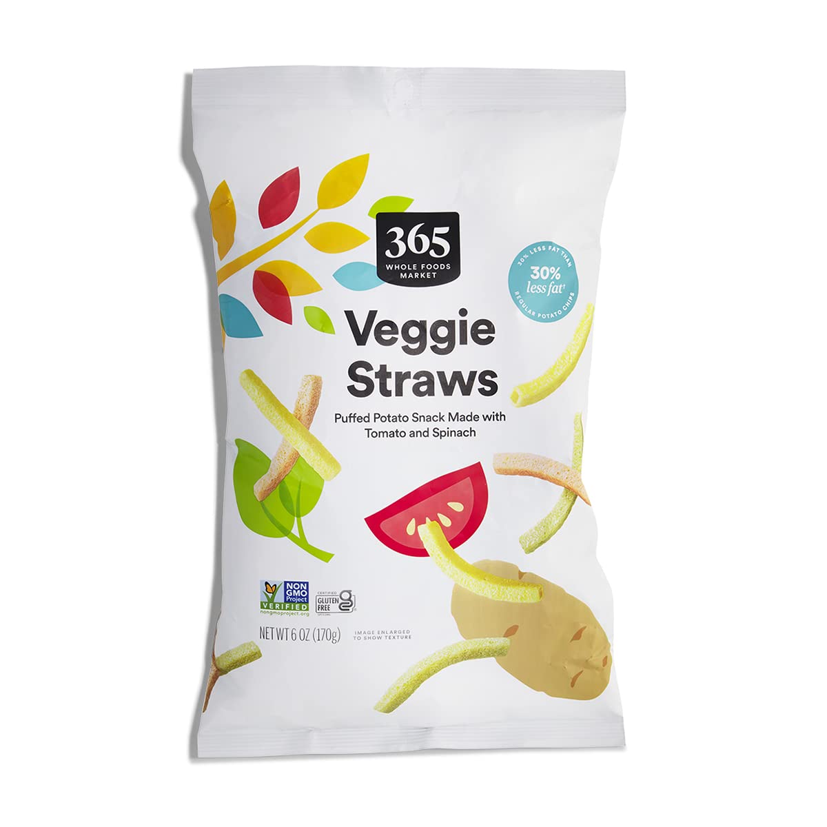 Veggie Straws, Made with Tomato and Spinach, Vegan, Gluten-Free, 6 Ounce