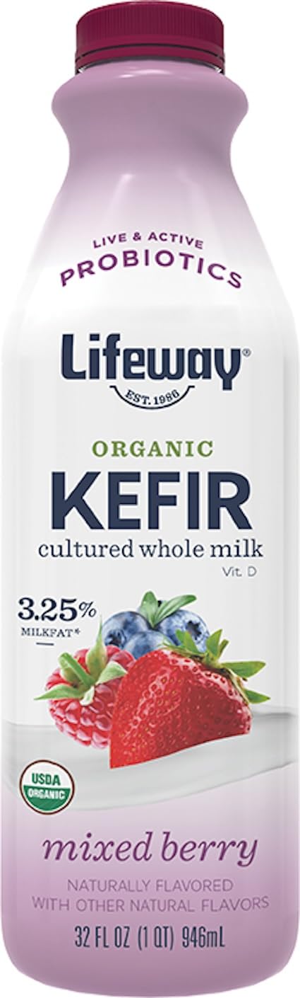 Lifeway Organic Whole Milk Kefir, 10g Protein, Mixed Berry, 32 Fl Oz