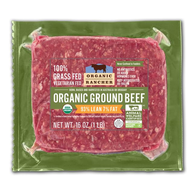 Organic Rancher, Organic Ground Beef 93% Lean/7% Fat, 100% Grass Fed & Grass Finished, USDA Organic, Pasture Raised Free Range, 16 oz