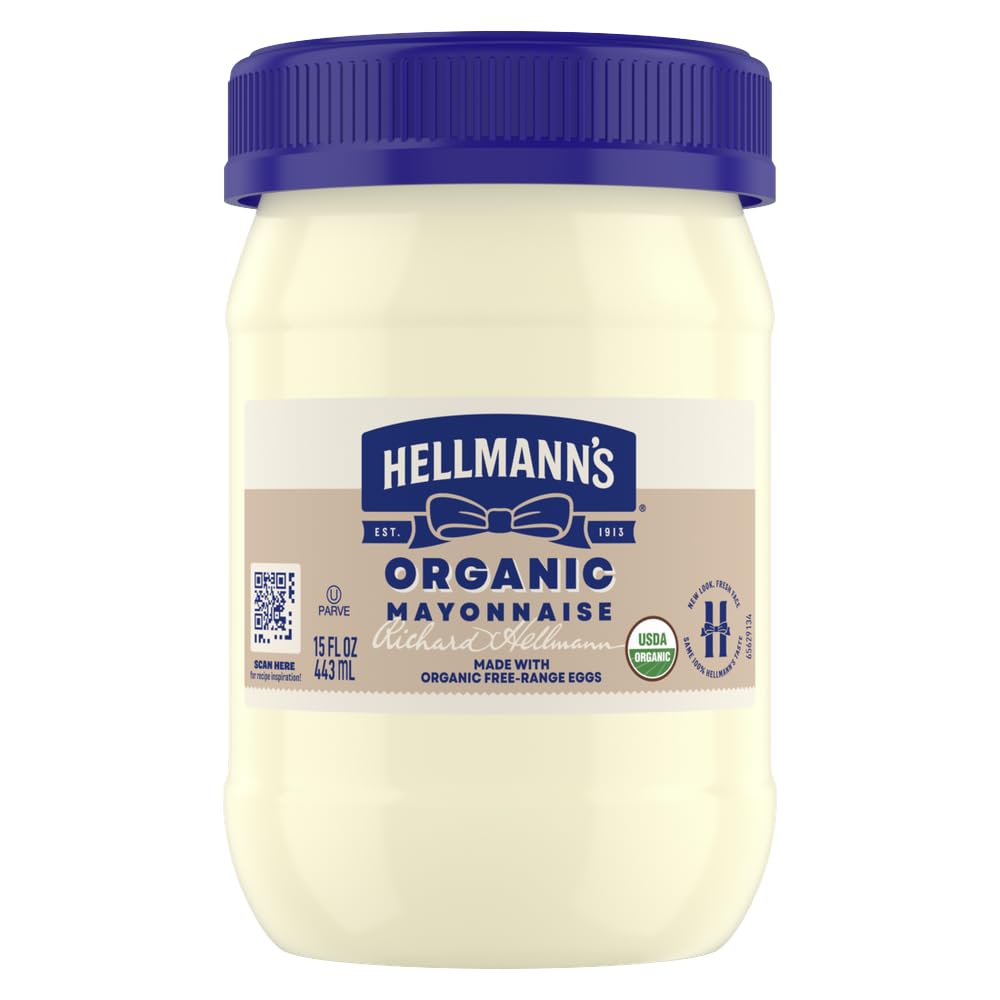 Hellmann's Organic Mayonnaise Original Mayo Creamy Condiment for Sandwiches and Simple Meals Made with Organic Free-Range Eggs 15 oz