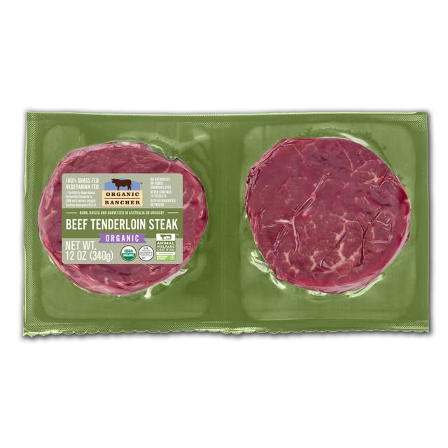 Organic Rancher, Organic Beef Tenderloin Steak (Filet Mignon), 100% Grass Fed & Grass Finished, USDA Organic, Pasture Raised Free Range, G.A.P. Step 4, 12 oz