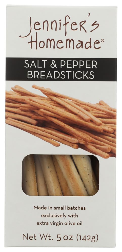 JENNIFERS HOMEMADE Salt & Pepper Breadsticks, VEGAN All Natural, Made with extra virgin olive oil, Crunchy and delicious snack, 5 OZ