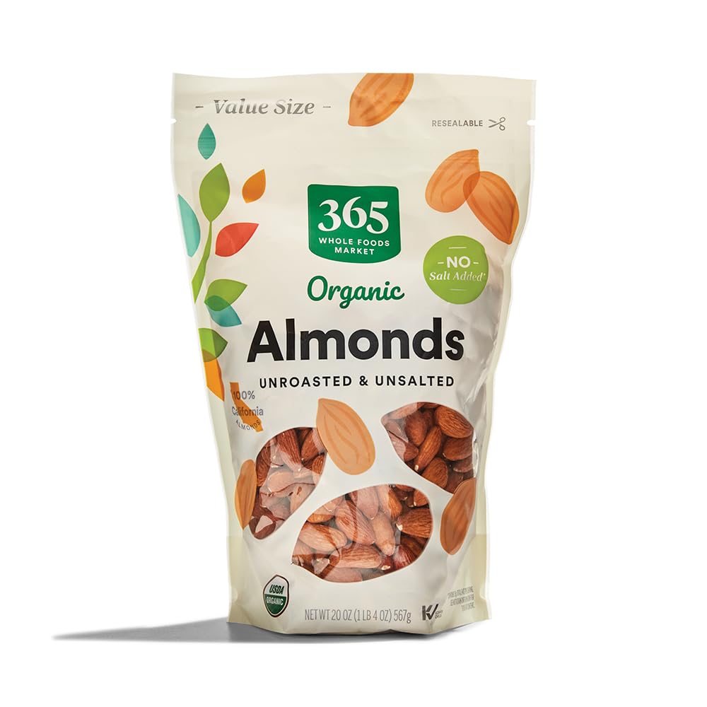 Almonds Unroasted Unsalted Value Size Organic, 20 Ounce
