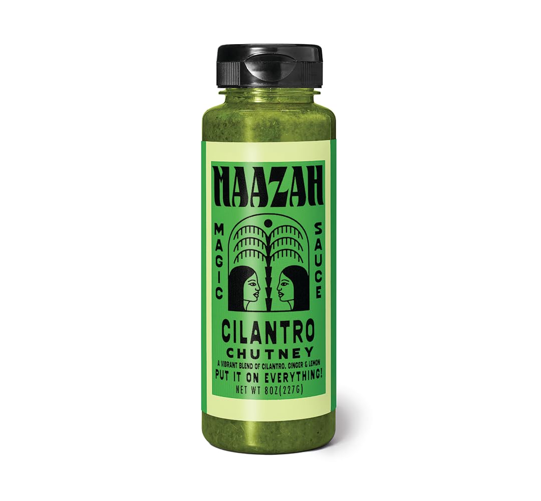 MAAZAH Cilantro Chutney - Premium Sauce/Condiment/Dressing/Marinade, Herby & Vibrant, Add Flavor in a Flash, Good on Everything, Sugar Free, Gluten Free, Vegan, Nut Free 8oz