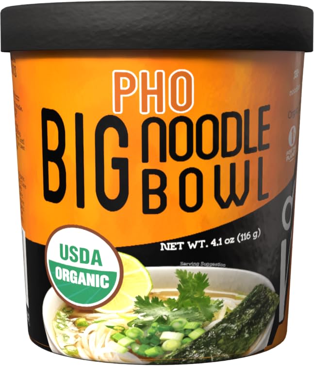 Ocean’s Halo Pho Big Noodle Bowl, Asian-Style Noodle Soup, 4.1 oz | Pho-style big noodle bowl with rice noodles and savory broth flavor; convenient, filling, and easy for quick meals.