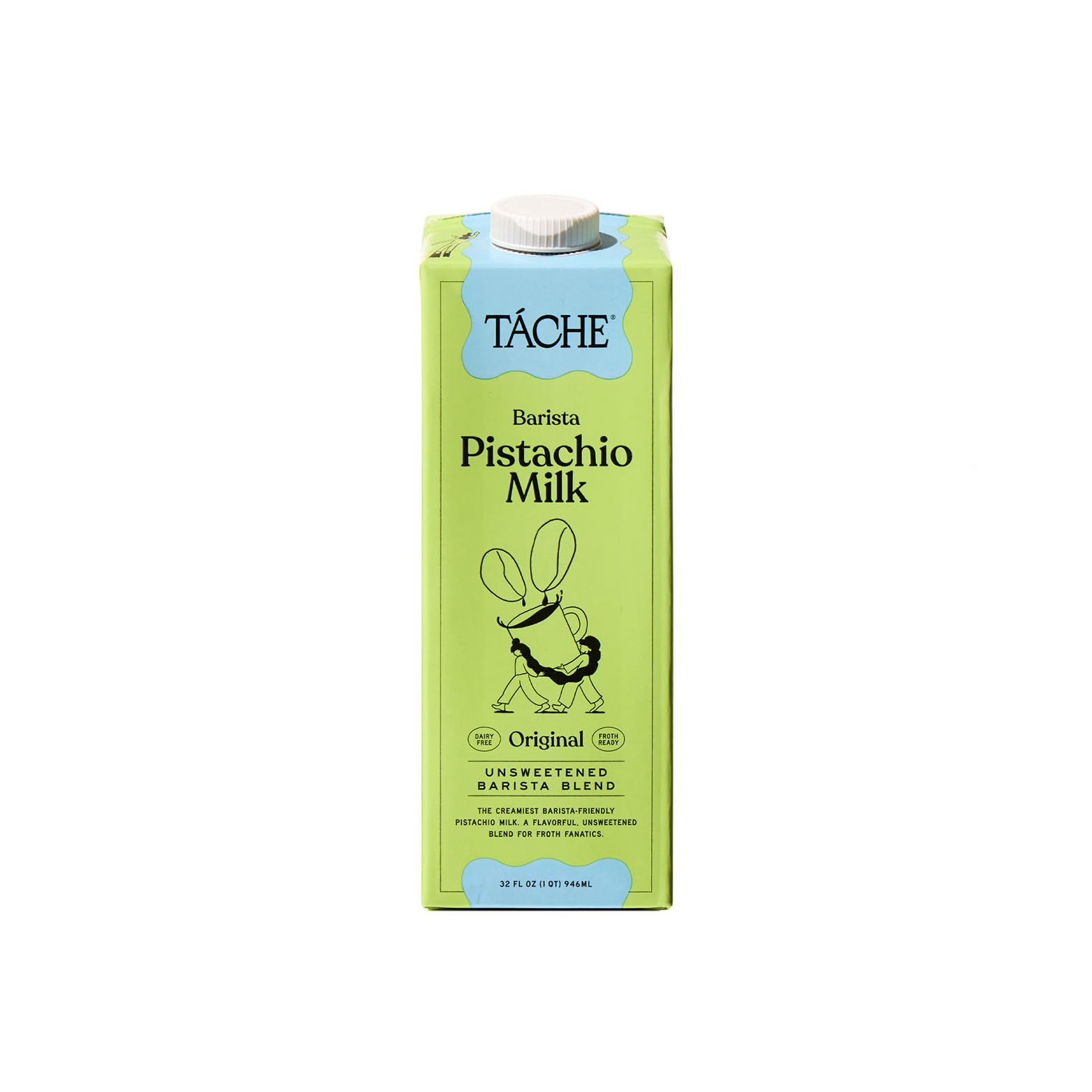 Táche Unsweetened Original Barista Pistachio Milk, 32 Fl Oz | Dairy-Free, Plant-Based Milk | No Added Sugar or Oils