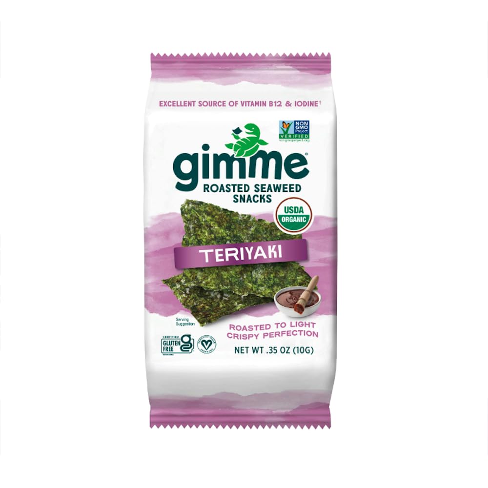 Gimme Seaweed Organic Premium Roasted Seaweed Snack, Teriyaki, 10g, .35oz | Keto, Vegan, Gluten Free, Great Source of Iodine & Omega 3’s, Healthy On-The-Go Snack for Kids Adults