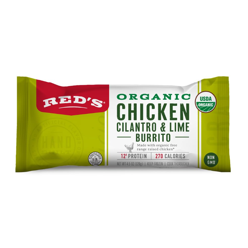 Red's Burrito, Organic Chicken, Cilantro & Lime - 12g Protein, Non-GMO - Made with Grilled Chicken, White Cheddar, Black Beans and Brown Rice - 4.5 Ounce