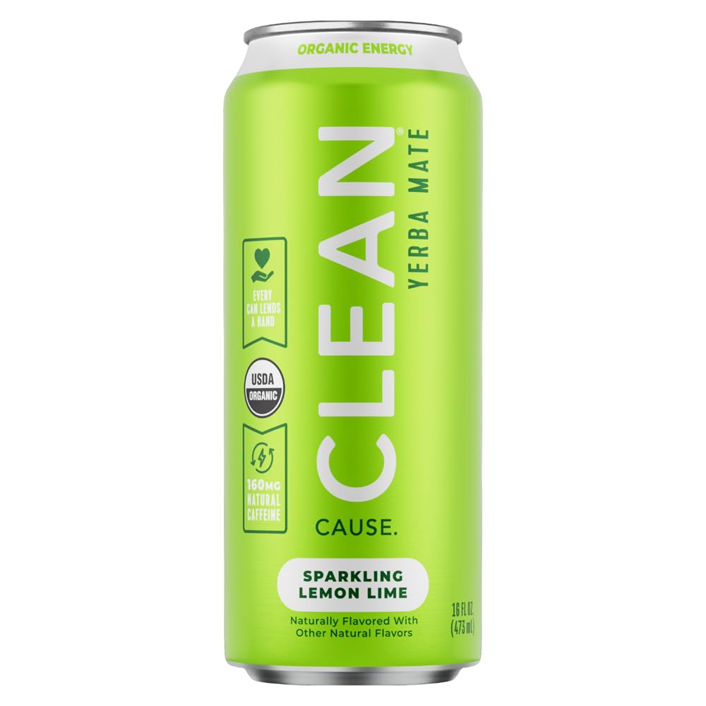 Clean Cause, Yerba Sparkling Mate Lemon Lime Organic, 16 Fl Oz
