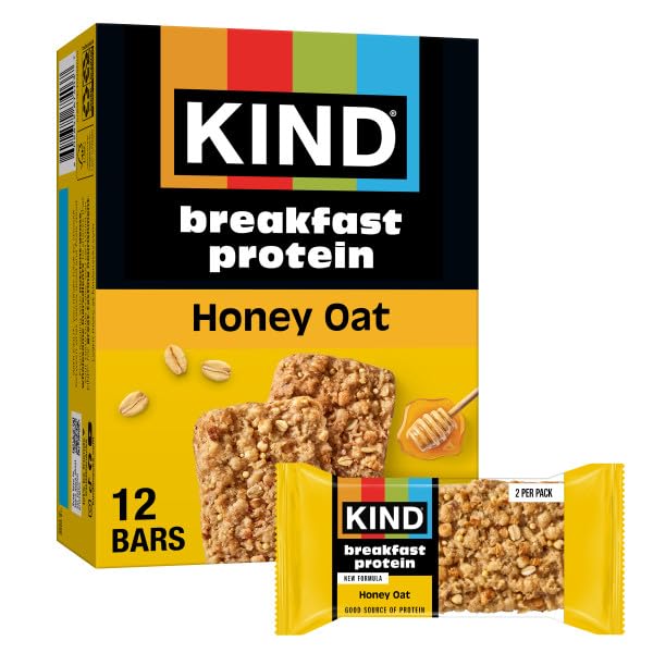 KIND Breakfast Protein Bars, Honey Oat, Gluten Free, Low Sodium, Healthy Snacks, 8g Protein, 6 Count (6 Packs of 2 Bars)