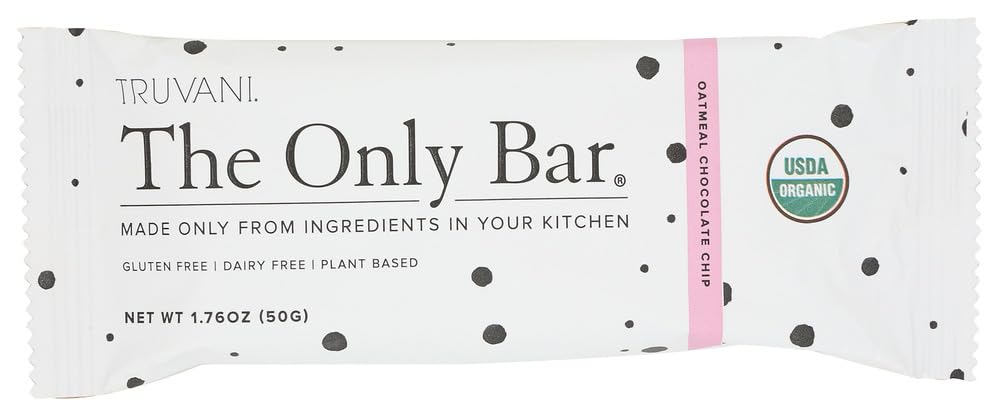 Truvani Plant Based Snack Bars | Oatmeal Chocolate Chip | 1 Pack | Vegan | 6g Protein | USDA Organic and Vegan | Dairy, Soy, and Gluten Free | Individually Wrapped