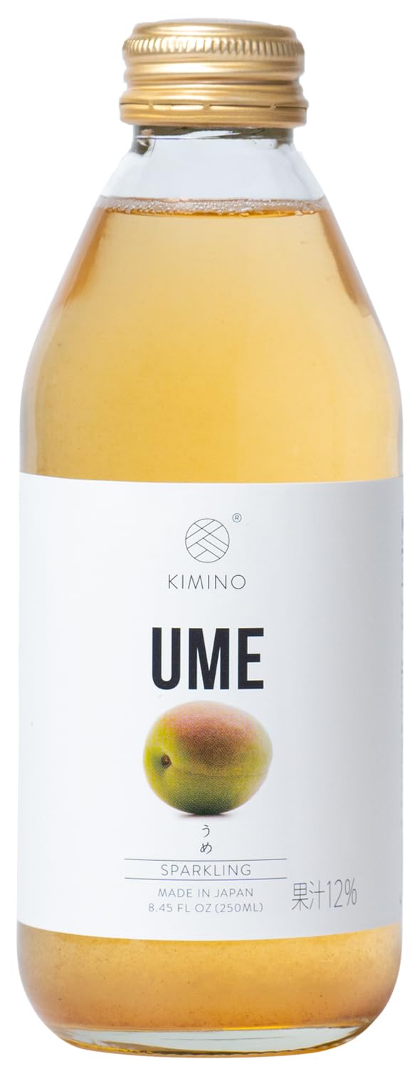 KIMINO Ume Sparkling Juice - Wakayama Plum 12% Juice, Organic Cane Sugar, Hyogo Region Water, Antioxidant Support, Made in Japan Whole Pressed, Healthy Asian Drinks - 8.45 Fl Oz