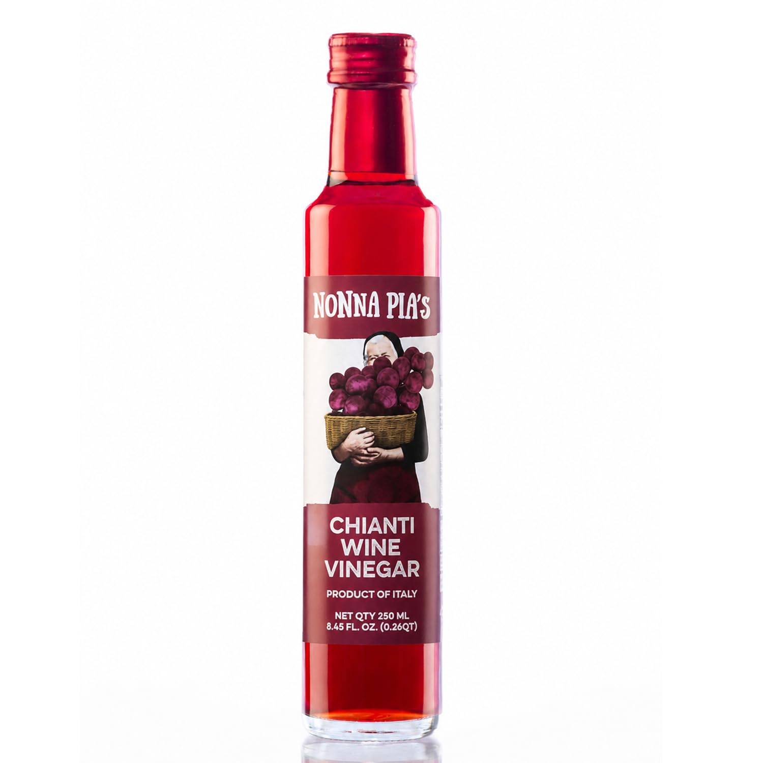 Nonna Pia's Chianti Wine Vinegar, 8.45 fl oz, Italian Red Wine Vinegar | 100% Sangiovese Grapes, 7% Acidity - Gluten Free & Non-GMO - for Salad Dressing, Marinades & Pickling - Pack of 1