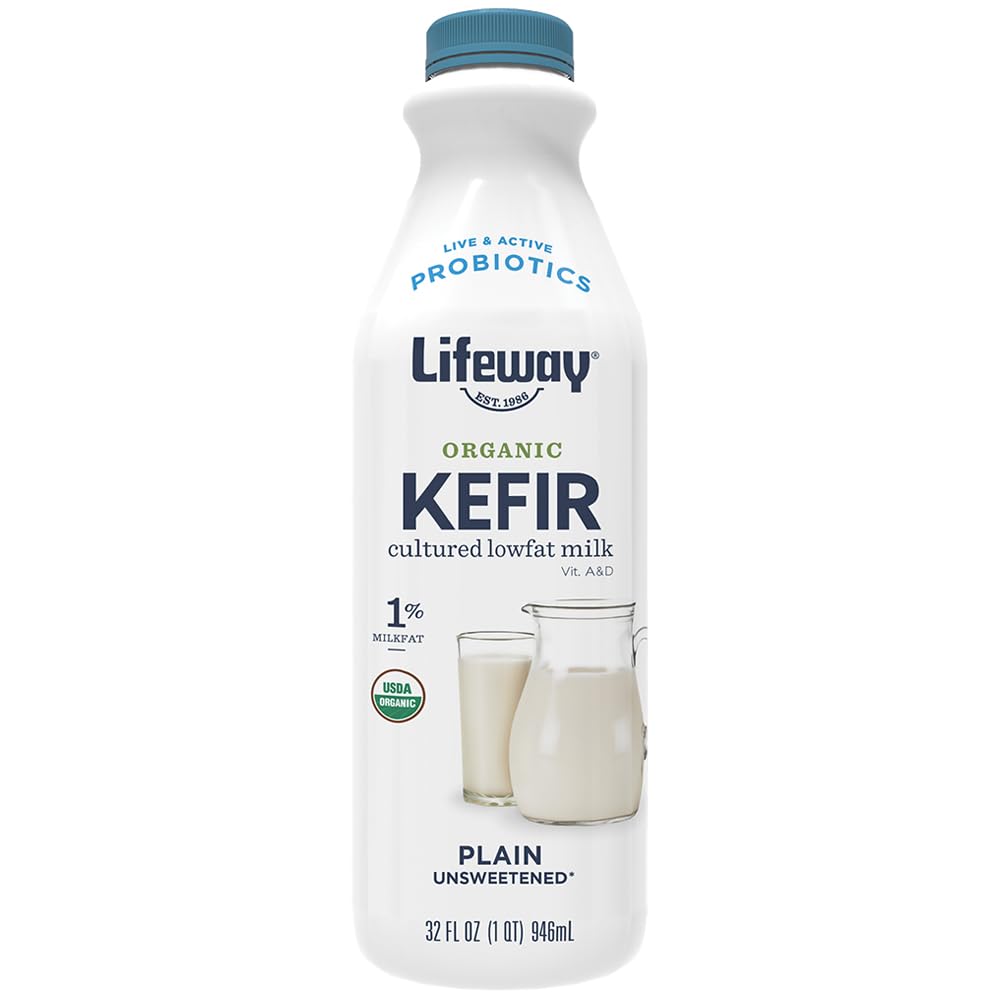 Lifeway Organic Low Fat Kefir, Plain, 32 Ounce, 11g Protein, 12 Live Active Cultures