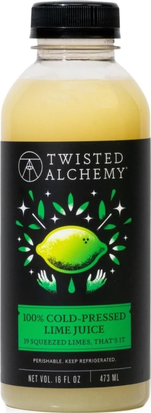 Twisted Alchemy Cold Pressed Persian Lime Juice – Hand Squeezed, All Natural, Non-GMO, No Sugar Added, Preservative Free – 16 oz Bottle for Craft Cocktails & Kitchen Use