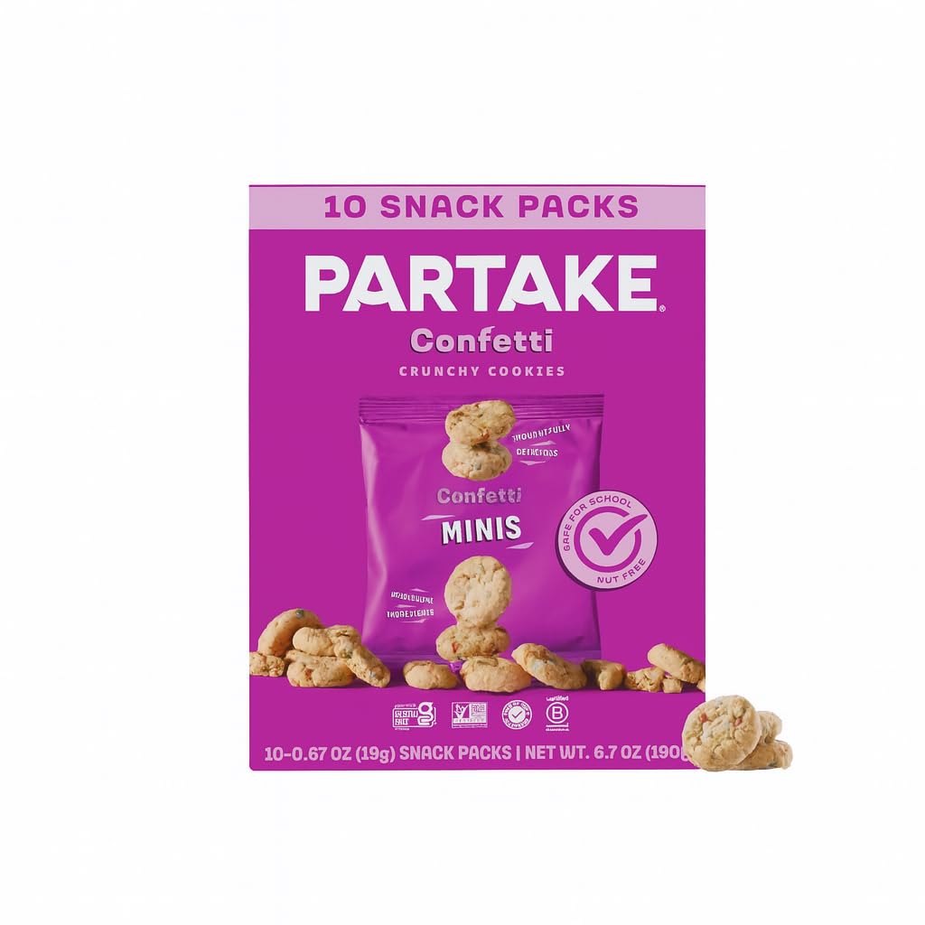 Gluten Free Partake Confetti Sprinkle Cookies - Vegan - Free From the Top 9 Allergens Including Dairy, Wheat, Soy, Eggs, & Peanuts - Non GMO - Safe School & Office Snack (10 Packs, 0.67 oz)