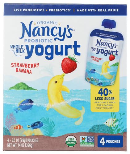 Nancys Yogurt, Organic Strawberry Banana Kids Yogurt Pouch, 14 Ounce