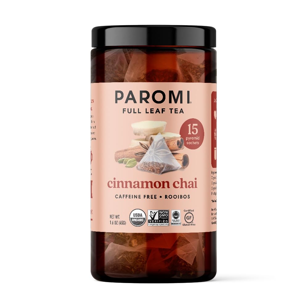 Paromi Cinnamon Chai Rooibos Organic Tea, Signature Jar, 15 Count