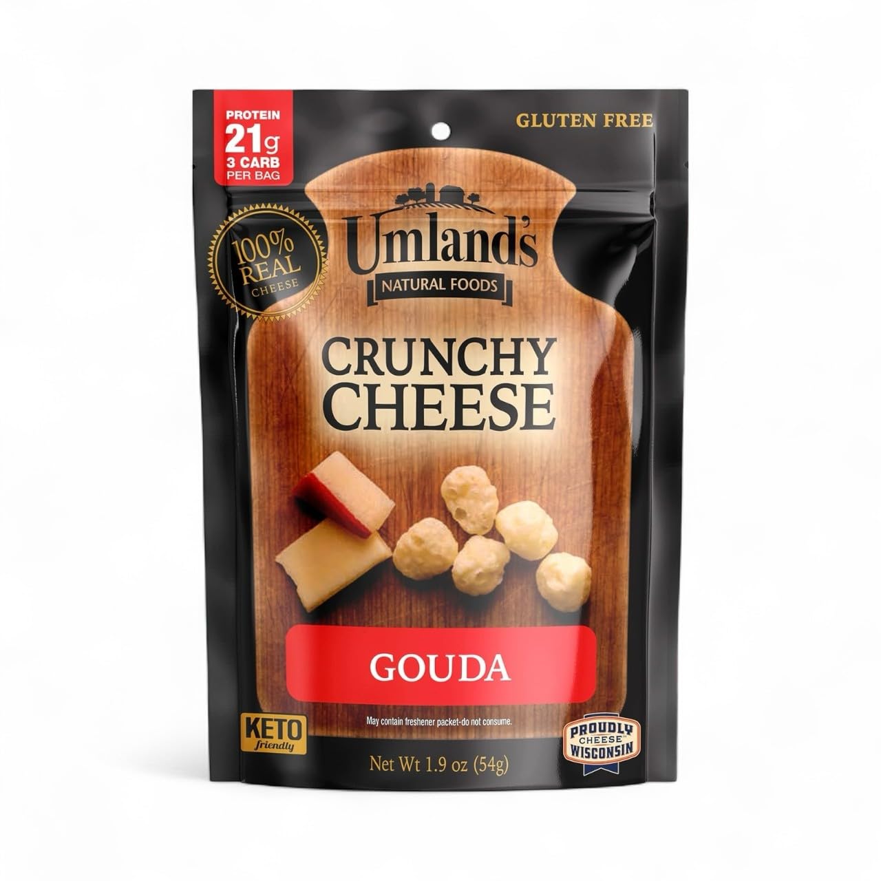 Umland’s Crunchy Cheese – Gouda (1 × 1.9 oz Bag) | 100% Real Wisconsin Cheese, Keto, Low-Carb, High-Protein, Gluten-Free, Shelf-Stable Snack