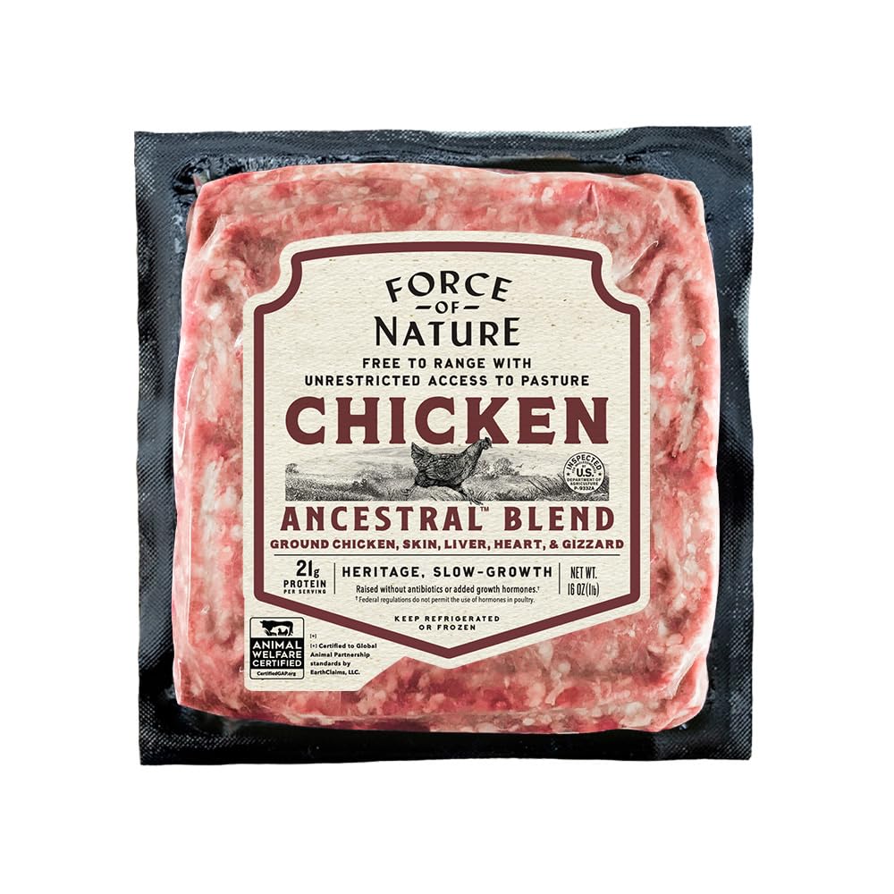 Force of Nature Meats Organic-Fed Ground Chicken Ancestral Blend | Chicken with Liver, Heart & Gizzard | 16oz