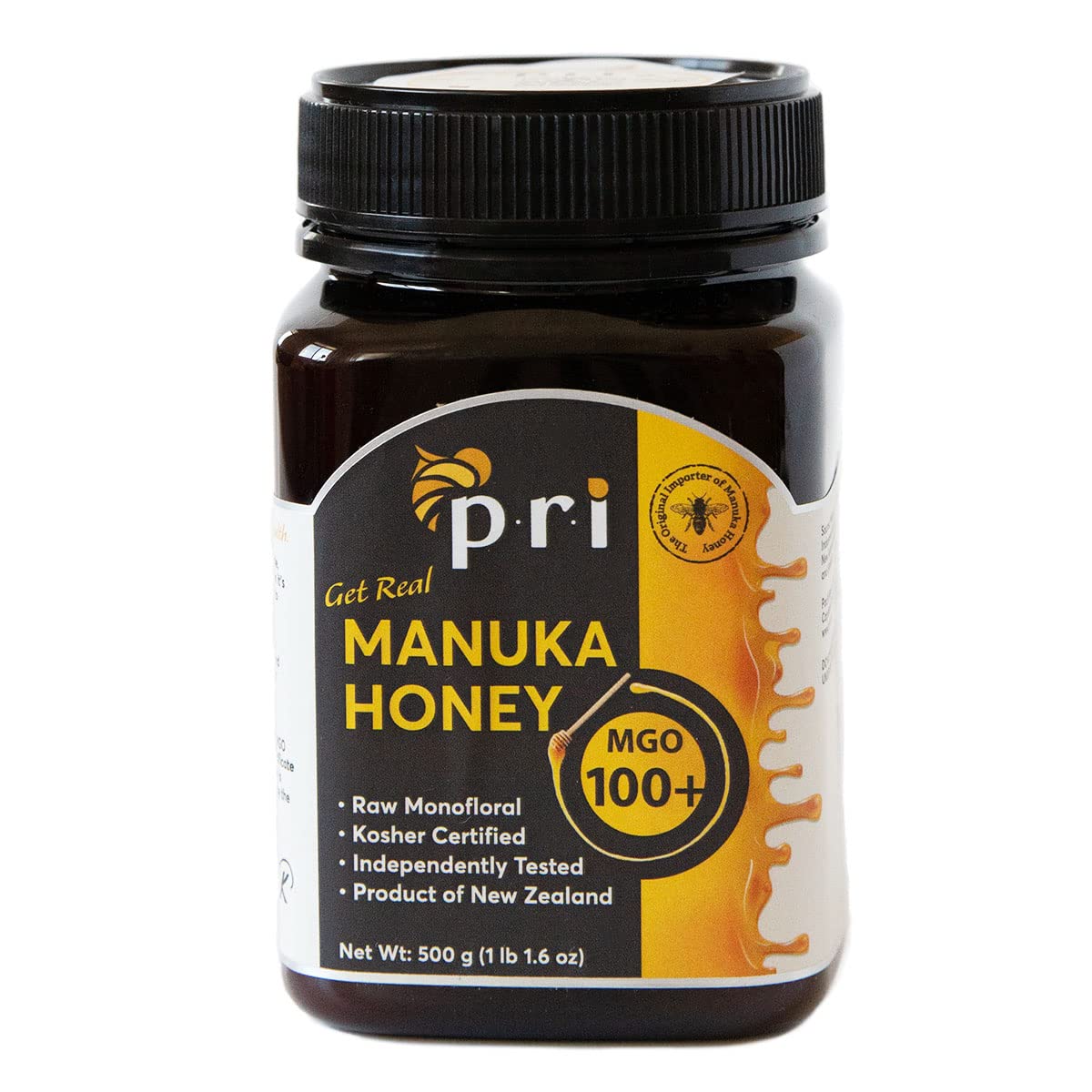 P.R.I Manuka Honey MGO 100+, Monofloral Raw New Zealand Honey (500g/1.1lb) | Monofloral Raw New Zealand Honey, Cool-Processed & QR-Traceable