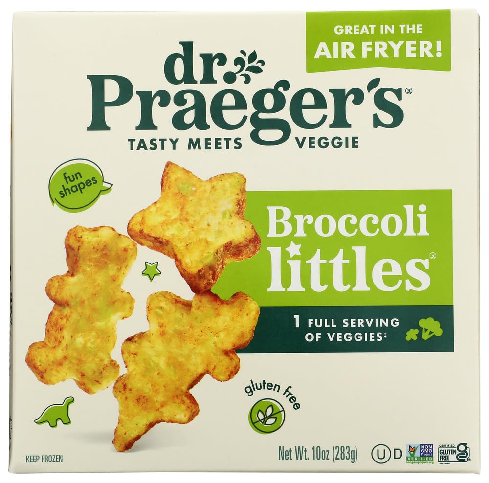 Dr. Praegers, Kids Broccoli Littles, 10 oz | Broccoli and potato snacks in fun shapes; gluten free, soy free, vegetarian and Non-GMO Project Verified.