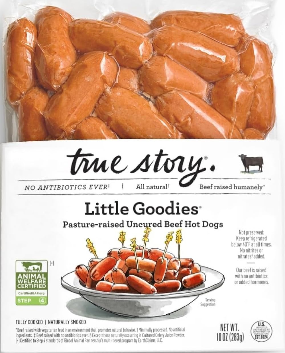 True Story Foods Little Goodies Uncured Beef Hot Dogs, 10 OZ