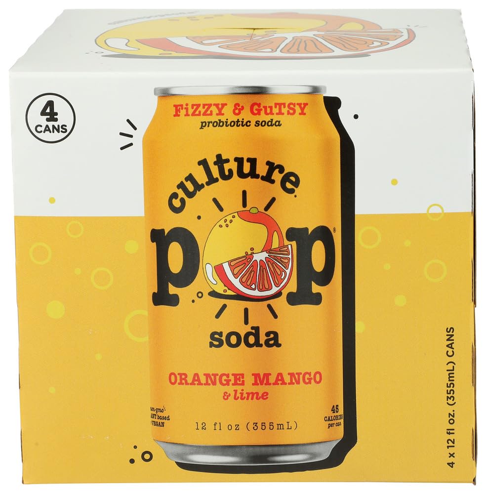 Culture Pop Soda, Soda Orange Mango Chili Lime, 12 Fl Oz, 4 Pack