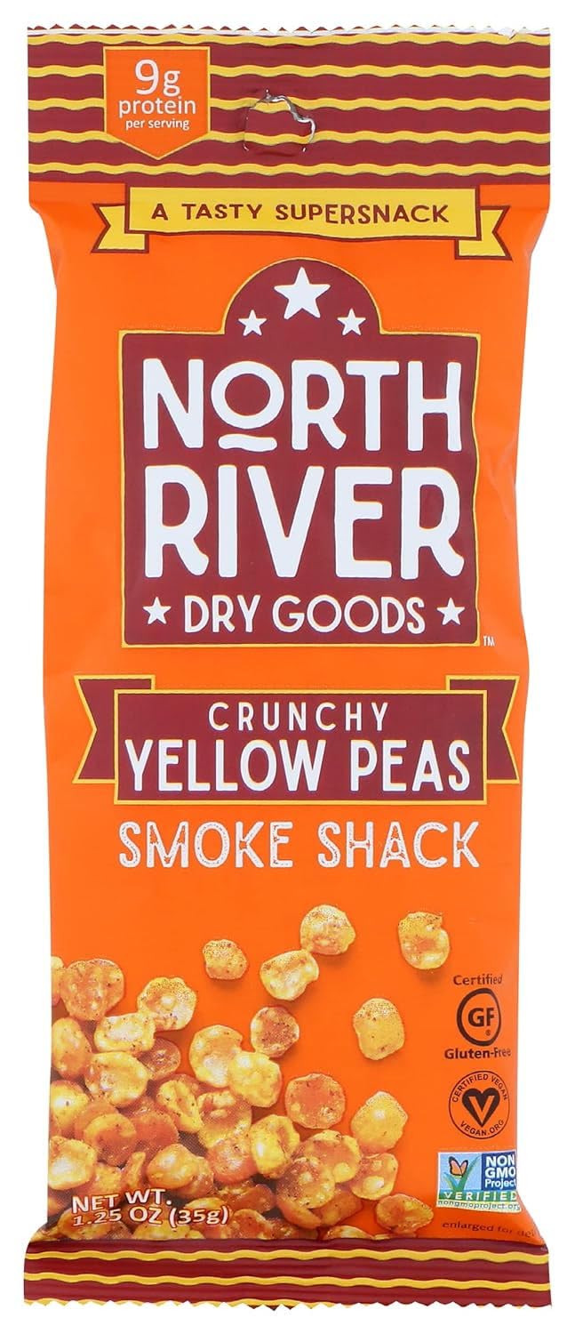 North River Dry Goods Crunchy Yellow Peas (Smoke Shack), High Protein Snacks, Healthy Snacks for Adults and Kids, Gluten Free, High Fiber, School Travel Office Snacks, Non-GMO, Vegan, 1.25oz Pack