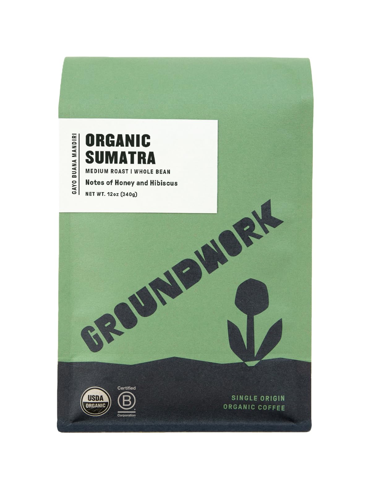 GROUNDWORK Organic Sumatra WHOLE BEAN Coffee Medium Roast - 12oz