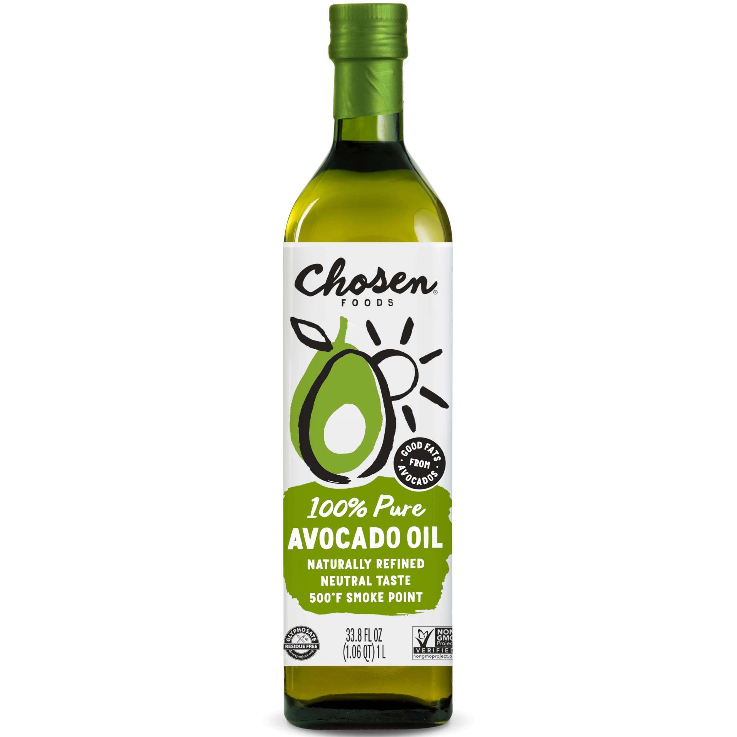 Chosen Foods Refined Avocado Oil for Cooking, 1 Liter (Pack Of 1) | 100% Pure, High Smoke Point