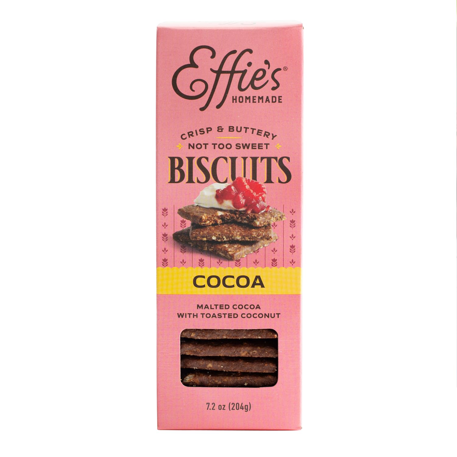 Effie's Homemade Cocoa Biscuits, Buttery Chocolate Oatcake Crackers, 1 Pack | Buttery chocolate oat biscuits, perfect with coffee, fruit, cheese or on their own, all natural, one box