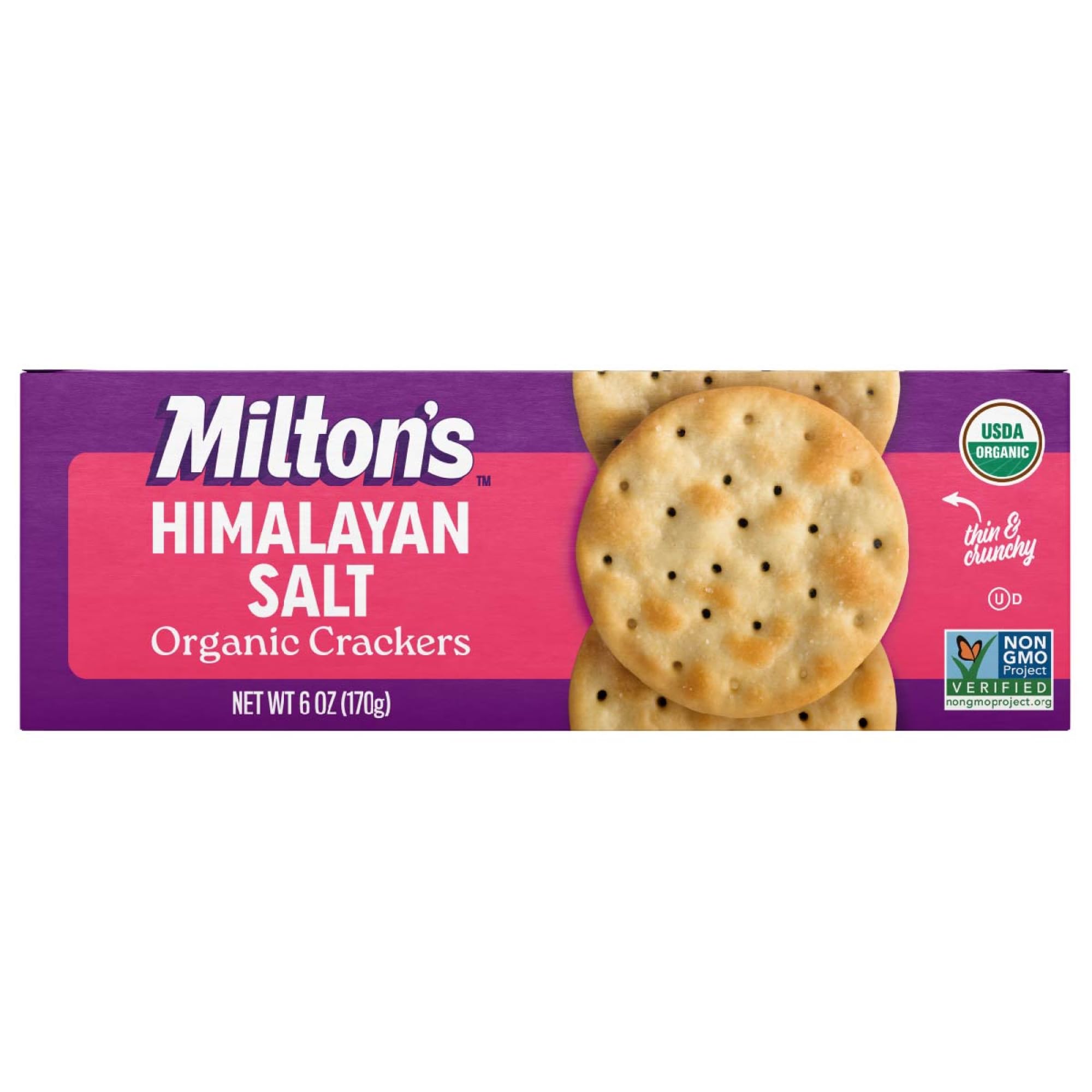 Milton's Organic Crackers, Himalayan Salt - Certified Organic, Non-GMO Project Verified, Kosher, Made With Real Pink Himalayan Salt, Great for Charcuterie Boards - 6 Oz