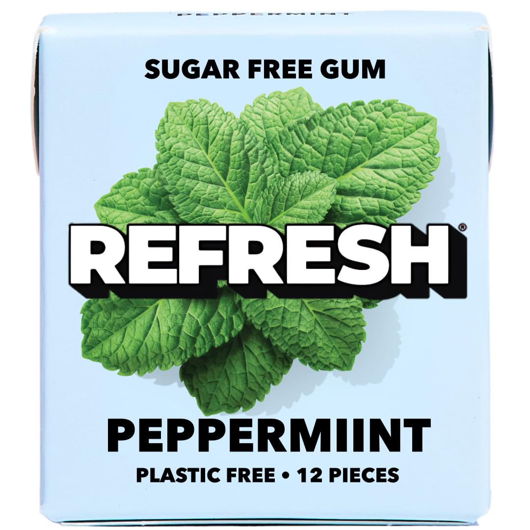 Sugar Free, Natural, Xylitol, Long Lasting Chewing Gum, Natural Flavors, Organic Ingredients, Plastic Free, Non GMO, Gluten Free, Vegan, 1 Pack (12 Count (Pack of 1), Peppermint)