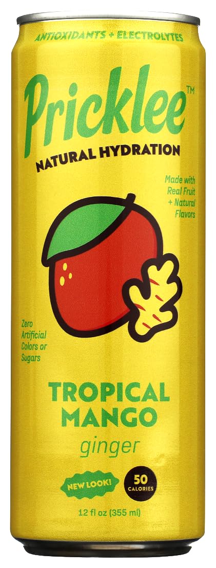 Pricklee Tropical Mango & Ginger Cactus Water, 12 FZ | Natural hydration drink from real fruit, no artificial sweeteners; electrolytes & antioxidants, non-carbonated, caffeine-free